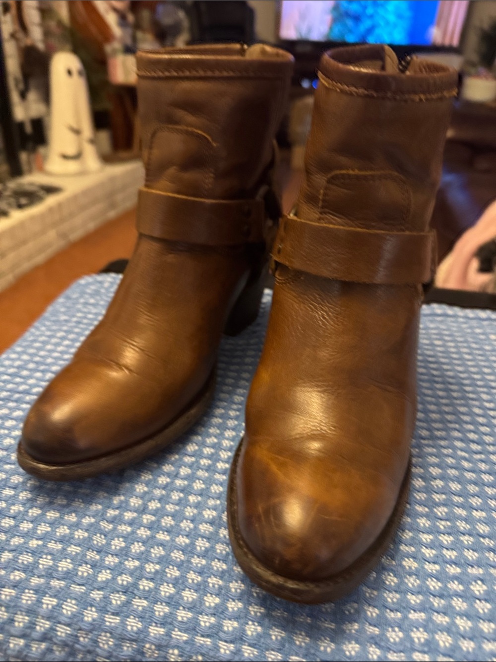 Frye Brown Leather Harness Ankle Boots
